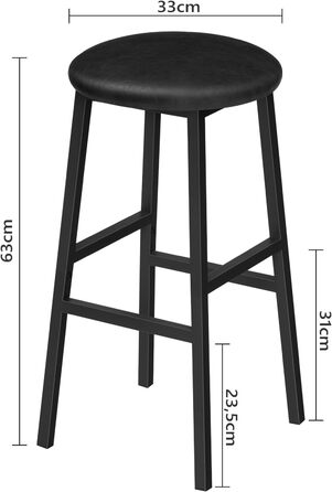 Барний стілець Manahcris, 2 шт. в наборі, 63 см, з PU-оббивкою, з підніжкою, для кухонної стійки, чорний