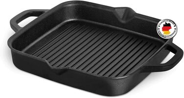 Гриль-сковорода Burnhard Gusseisen, квадратна 30 см, з попереднім прожарюванням, для стейків, сумісна з газовими грилями, духовкою, вогняною чашею та всіма типами плит (включаючи індукційну), чавунна сковорода-гриль 30 см