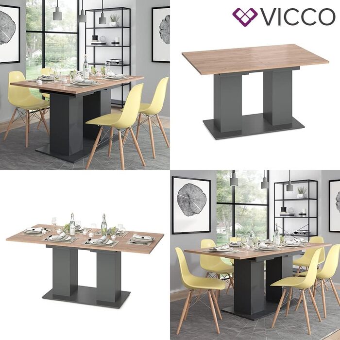 Розсувний обідній стіл Vicco Dix, 140x90 см, антрацит/дуб Золота сила