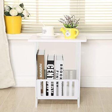 Нічний столик 32x26x40 см сучасний квадратний білий з місцем для зберігання