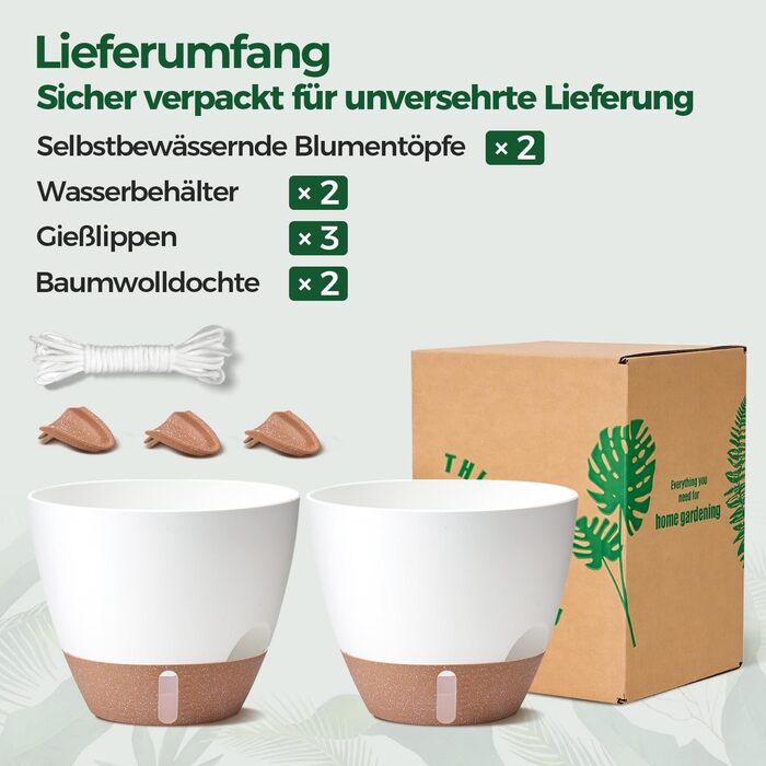 Набір 4 самополивні горщики для квітів T4U з індикатором рівня води, легкі у догляді, великі (30 см, білий)