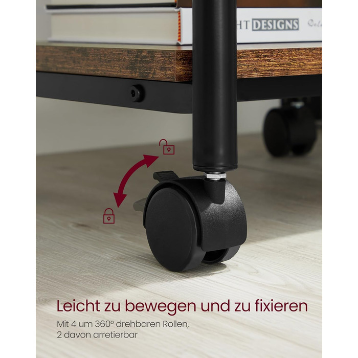 Столик для принтера VASAGLE на колесах, з полицею, для офісу та дому, індустріальний стиль, вінтажний колір, OPS002B01V1