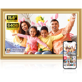 Frameo WiFi цифровий фоторамка 15.6 дюймів Golden - IPS сенсорний екран, 64 ГБ, автоповорот, Wi-Fi, для стін, обмін фото та відео Frameo WiFi цифровий фоторамка 15.6 дюймів Golden - IPS сенсорний екран, 64 ГБ, автоповорот, Wi-Fi, для стін, обмін фото та відео