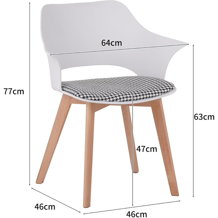 Набір з 4-х стільців Albatros для їдальні, Aalborg, білий - дерев'яні ніжки з масиву буку, скандинавський ретро-дизайн, зручний стільчик-чаша, елегантний кухонний стілець для обіднього столу