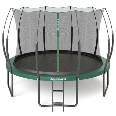 Батут SONGMICS для дітей вуличний Ø366 см, зелений, з захисною сіткою та еластичними тросами, без пружин, тихий