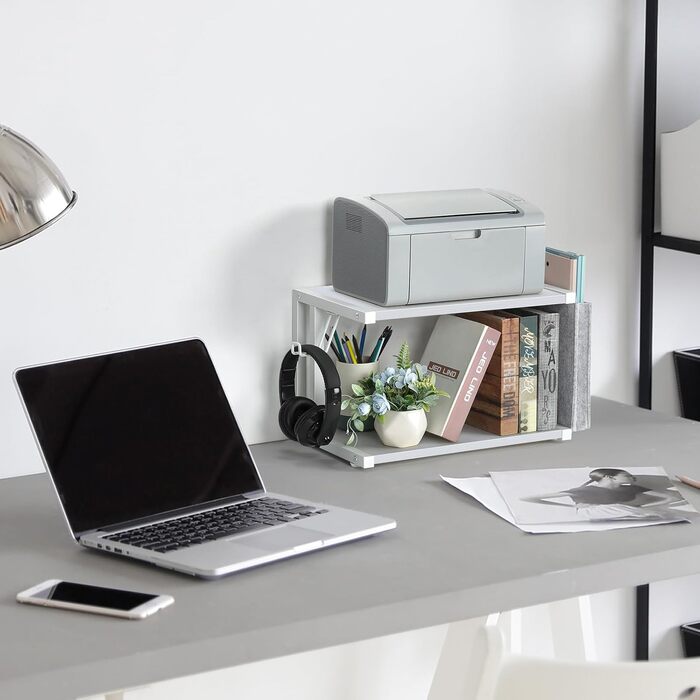 Друкерний стіл Shinoske з 2 рівнями, ролик з дерева та металу, 45x29x33 см. Підходить для принтера, сканера, факсу, офісу та дому