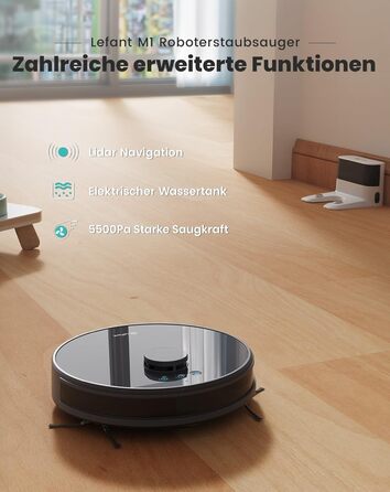 Робот-пилосос LEFANT M1 з функцією миття, LiDAR навігація, 5500Pa, мапування поверхів, самостійна зарядка, Wi-Fi, підходить для шерсті тварин, килимів, твердих підлог