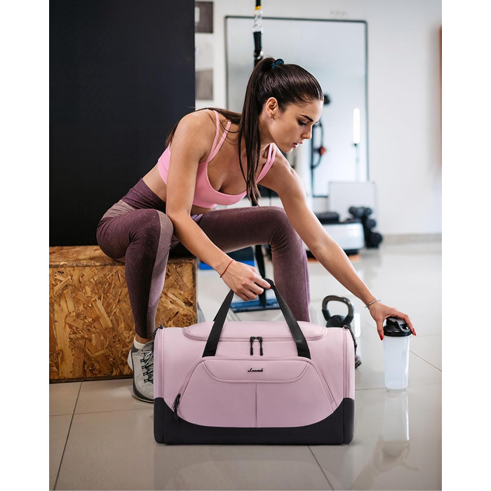 Спортивна сумка LOVEVOOK для жінок 30L з відділенням для взуття та мокрих речей, невелика сумка для залу, плавання, сауни, ручної поклажі для спорту, фітнесу, тренувань, подорожей, водонепроникна дорожня сумка-мішок (B-рожевий Чорний, 45x24x28cm(30L))