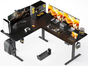 Електричний кутовий стіл WALKINGDESK 160 x 140 см з регулюванням висоти, чорний. Стіл для офісу, геймінгу та дому з кабелеуправлінням