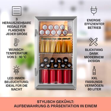 Klarstein Getränkekühlschrank: компактний міні-холодильник для напоїв (80 л, срібно-білий)