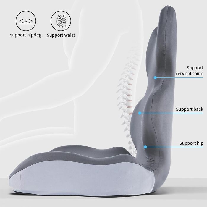 Ортопедична подушка для сидіння зі спинкою: підтримка боків та комфорт. Підходить для офісного крісла та авто. Ергономічна, для офісу, машини, для полегшення болю в куприку, стійка для спини.