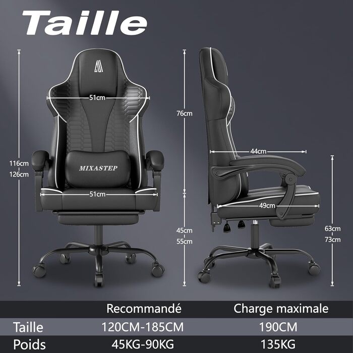 Ергономічне геймерське крісло з підніжкою, підголівником та підтримкою попереку. Регульоване геймерське крісло для дому та офісу. Біле.