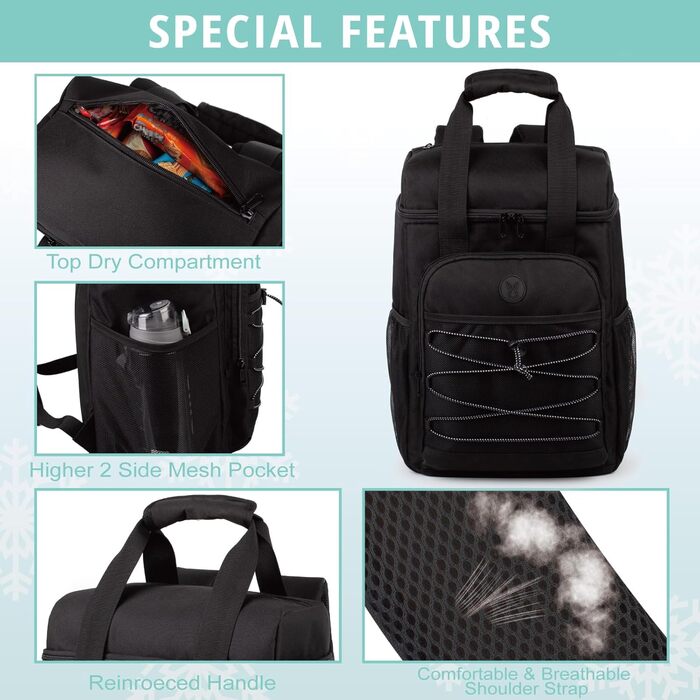 Чорний рюкзак-холодильник з м'якою ручкою, легкий та ізольований, велика місткість, для пляжу, кемпінгу, пікніка, риболовлі та походів