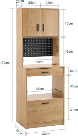 Кухонна шафа SoBuy з мікрохвильовою нішею (Ø6 см) та жалюзі-дверцятами, буфет, багатофункціональна шафа, меблі для кухні та вітальні, дуб-чорний, 107×40×85 см, FSB103-N