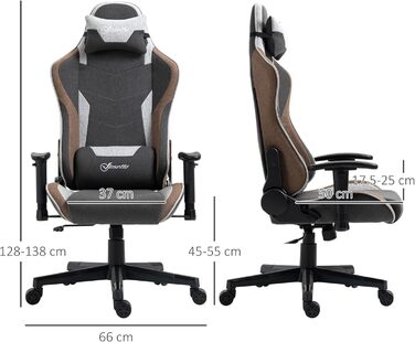 Крісло ігрове Vinsetto Ergonomic з регулюванням висоти, підголівником та підтримкою попереку, сірий
