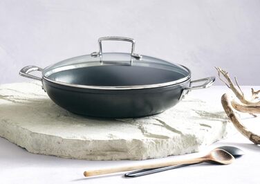 Сковорода Le Creuset з антипригарним покриттям з кришкою, 28 см, для всіх типів плит (включно з індукцією), алюміній, сірий/сріблястий