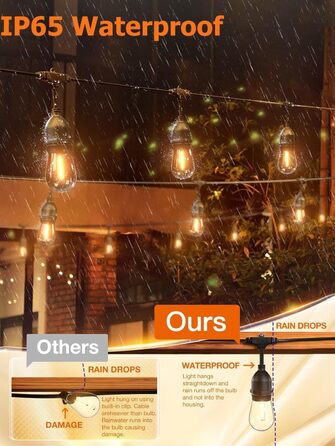 LED гірлянда 15м для дому та саду з цоколем E27, IP65, 2700K, тепле світло