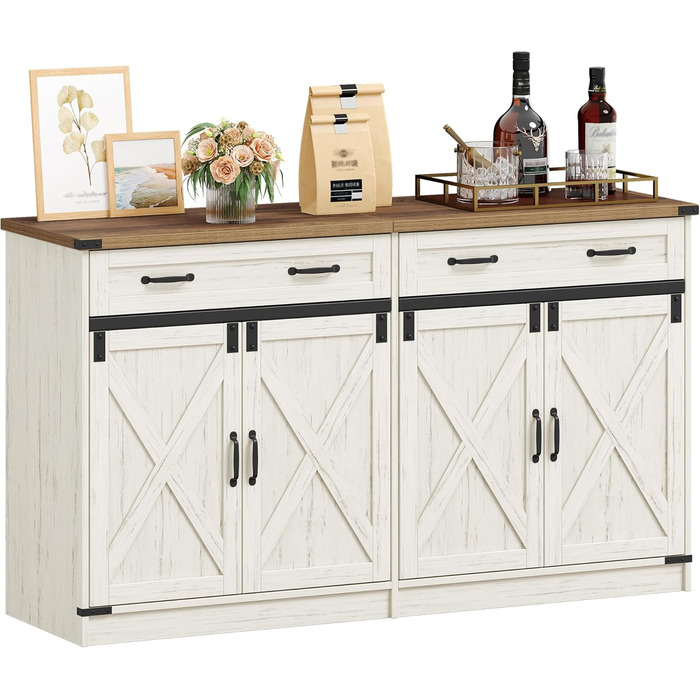 Кухонна шафа Hzuaneri з ящиком та 2 дверцятами, шафа для зберігання, регульовані полиці, стиль кантрі, 40 x 140 x 80 см, вінтажний коричнево-білий колір, SC94814X