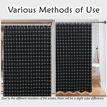 Шторка для душу сіро-зеленого кольору - сільський бохо-сучасний стиль, тканина льон, для ванної кімнати, вінтажний стиль, міцна, комплект зі бахромою, стильна богемна шторка для душу, 48x72 дюйми (121.9 x 182.9 см, 1 шт., чорний)