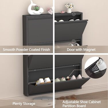 Взуттєва шафа GREATMEET для передпокою, вузька, настінна, металева, з 3 висувними ящиками (чорна)