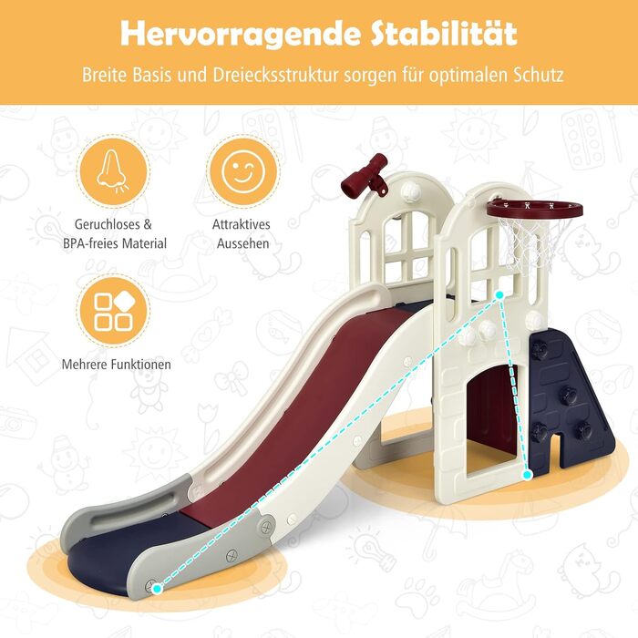 Дитячий ігровий комплекс COSTWAY 6-в-1: гірка, драбинка, баскетбольний кошик, кільця, тунель, телескоп - блакитний, для дітей від 3 років