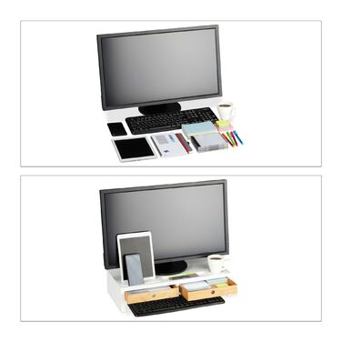 Підставка для монітора Relaxdays білого кольору з висувними ящиками