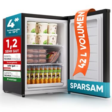 Міні-морозильна камера Stillstern 42L -18°C, з підносом для льоду, замком, змінним напрямком відкривання дверцят, 4-зірковий морозильник для кемпінгу/офісу, чорний