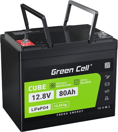 Акумуляторна батарея Green Cell LiFePO4 80 Ah 12,8 V 1024 Втгод з BMS, термін служби для автофургону 10 років