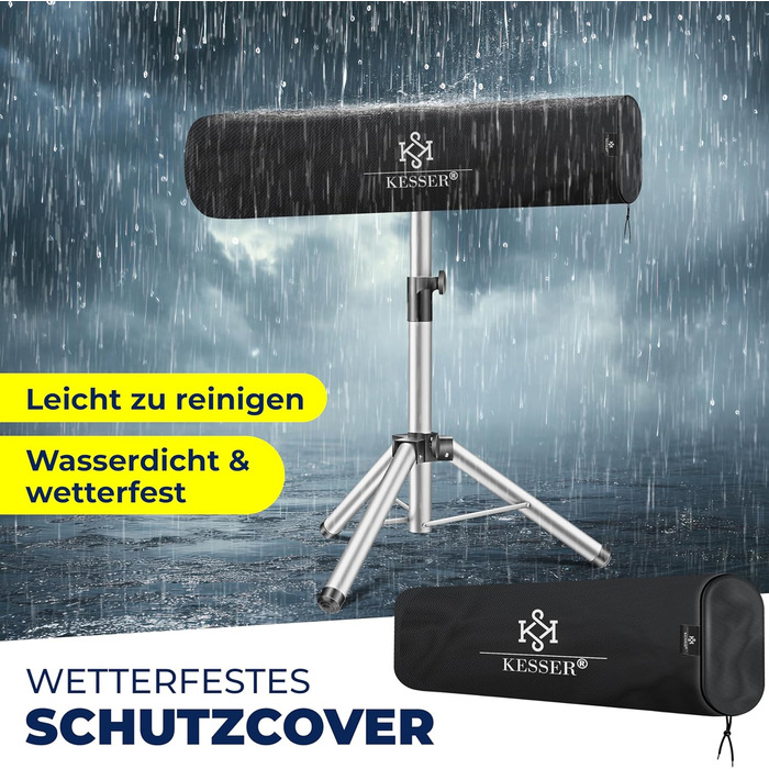 Інфрачервовий обігрівач KESSER® 2500W з пультом дистанційного керування та захисним чохлом, телескопічна стійка, для тераси, кварцовий нагрівач, срібний
