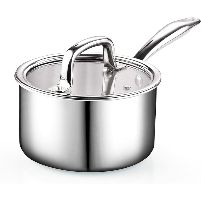 Набір каструль та сковорідок Cook N Home з нержавіючої сталі (7 предметів), склокришки, індукційне дно, придатний для миття в посудомийній машині, срібний