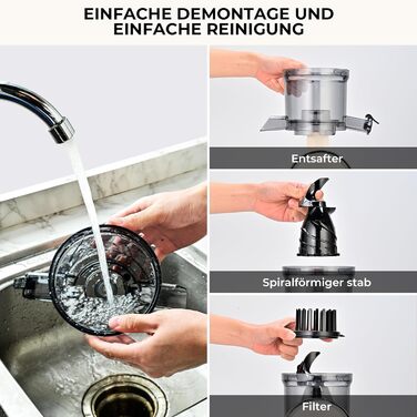 Електричний соковичавник SUSTEAS, 133 мм, повільний віджим, 300 Вт, 1.5 л, для цілих фруктів та овочів, легкий у чищенні, висока вихідність соку, білий