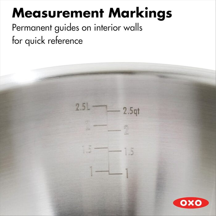 Набір кухонного посуду OXO Agility Tri-Ply з нержавіючої сталі (13 предметів): каструлі, сковорідки, ковшик. Сумісний з індукцією, антипригарне покриття PFAS-Free, рівномірний нагрів (3.5 л, нержавіюча сталь)