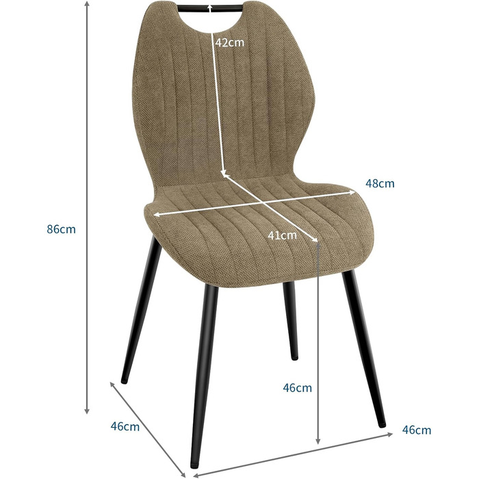 Набір обідніх стільців для кухні, вітальні, їдальні (6 шт., хакі) з м'яким сидінням та металевими ніжками
