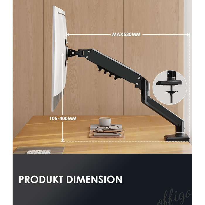 Кріплення для монітора OffiGo: підходить для моніторів 15-32 дюймів, вантажопідйомність до 9 кг, VESA 75/100 мм, чорний