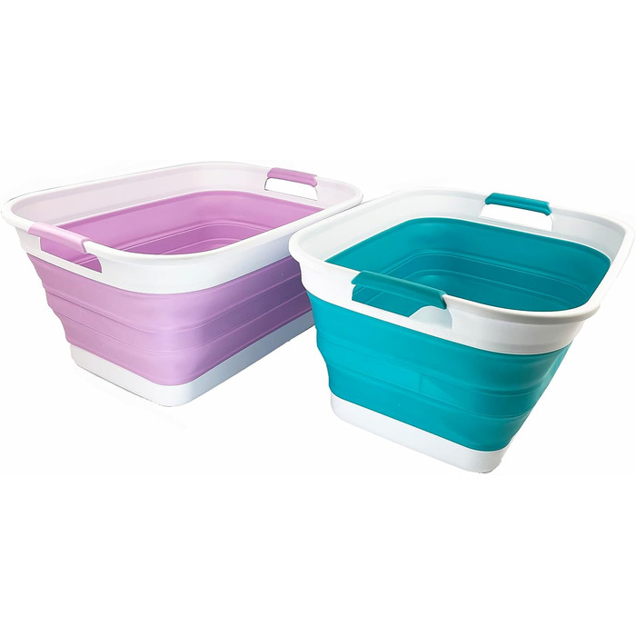 Складний пластиковий кошик для білизни - складний висувний кошик для зберігання (2, керамічний синій світло-фіолетовий), 27L