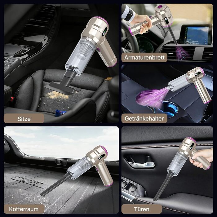 Акумуляторний ручний пилосос Piwaal 4-в-1, безщітковий мотор 22000Па, з повітродувкою 220000 об/хв, для авто, дому, офісу та комп'ютера, сріблястий