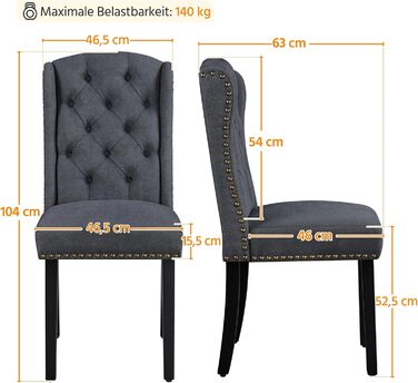 Набір кухонних стільців Yaheetech (6 шт.) з підлокітниками, сірий, до 140 кг