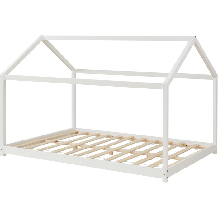 Дитяче ліжко en.casa Cerro з ламелями, ліжко-халаузер, ліжко-трансформер для підлітків, ліжко Монтессорі з масиву сосни, 140x200 см, біле