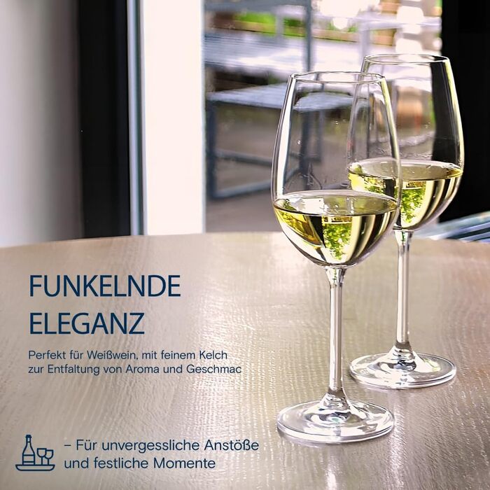 Набір келихів для білого вина Crystal Bohemia, 6 шт, 350 мл, стійкі до миття в посудомийній машині, довговічні та стійкі до подряпин. Елегантні келихи з кришталевого скла - ідеальний подарунок для поціновувачів вина.