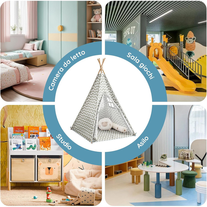 Дитячий намет SoBuy для дому з дверима та вікном, ігровий намет, ігровий будиночок для дитячої кімнати, білий/сірий, 109x165x109 см, OSS03