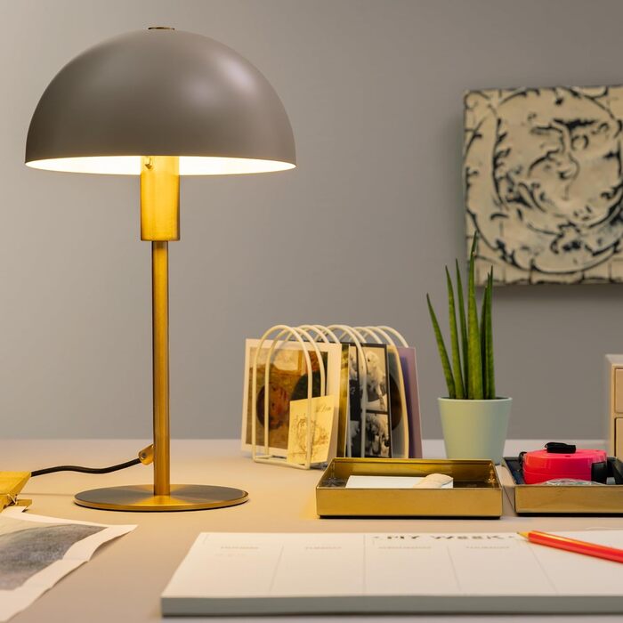 Настільна лампа Lightbox Pliz - гламурна настільна лампа з вимикачем - висота 40 см і діаметр 20 см - розетка E14 - макс. 28 Вт - виготовлена з металу в кольорі золото / матовий сірий