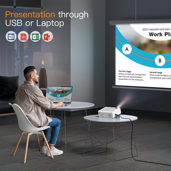 Портативний проєктор Smart Mini Beamer 4k з автофокусом та корекцією трапецеїдальних спотворень, 28000 люмен, WiFi6, Bluetooth, Full HD 1080P, 210° оберт, для домашнього кінотеатру та використання на відкритому повітрі (сумісний з Netflix та Dolby Audio, 