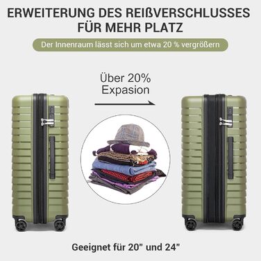 Чемодан KONO середнього розміру з жорсткою обшивкою, PP, з 4 колесами, розширюваний, легкий, з тримачем для напоїв та TSA замком (Зелений, L)