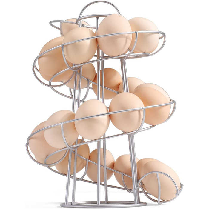 Дозатор яєць, спіральний тримач для яєць, підставка для яєць, тримач для яєць, металевий каркас для яєць, ящик для зберігання яєць з поворотом на 360 градусів, кухонне приладдя, контейнер для яєць для кухонної стільниці, великий і (середній каркас, срібля