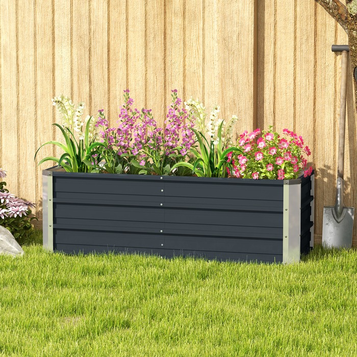 Outsunny Сталева грядка Садова клумба Ящик 125x47x40см вугільно-сірий в т.ч. Рукавички для овочів і квітів
