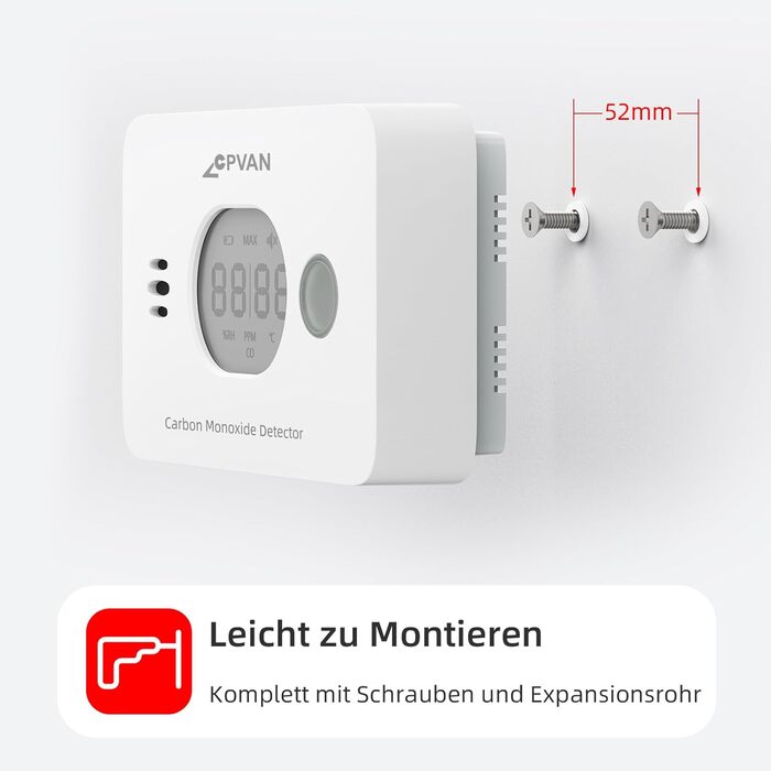 Виявлювач чадного газу CPVAN, 10 років служби, 3-в-1 з змінною батареєю, детектор CO з датчиком температури та вологості, EN50291, 1 шт.