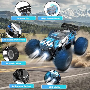 RC Автомобіль Feimuosi 1:18 позашляховик, 2.4GHz, світлодіодне підсвічування, 2 акумулятори, 20 км/год, для дітей та дорослих (Світло-блакитний)