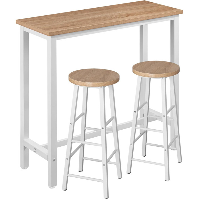 Набір барних стільців WOLTU: стіл та 2 стільці з металу та дерева (100x40x100 см, світлий дуб)