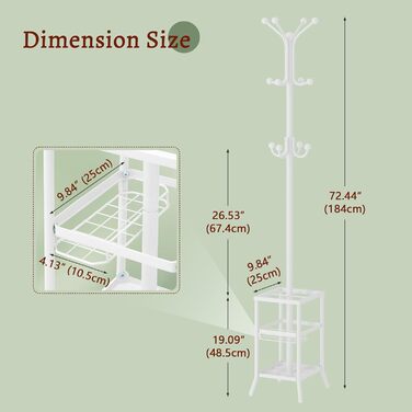Настінна вішалка для одягу FAVOOSTY з підставкою для парасольки, 12 гачків, стійка для пальто, вішалка для одягу в вітальню, спальню, срібна (білий)