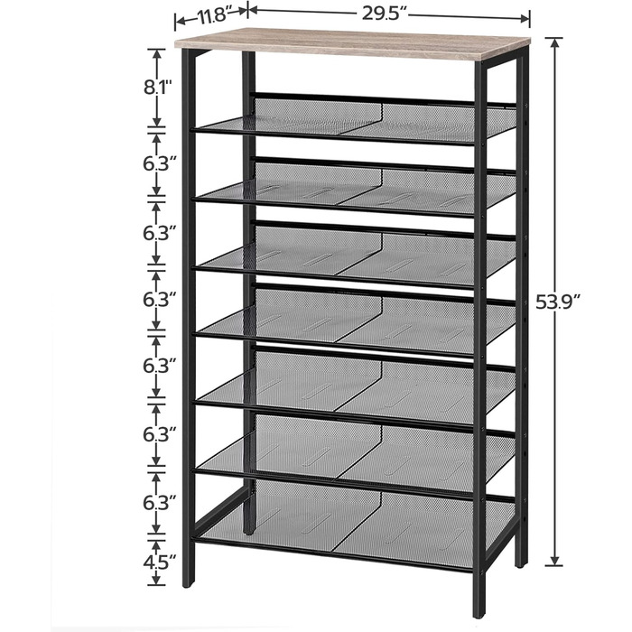 Полиця для взуття HOOBRO 8 ярусів, тумба для взуття висока, велика вузька полиця для взуття, плоскі та з відкидною сіткою, металева, на 24-32 пари, для передпокою, вінтажна коричнево-чорна EBF18XJ01